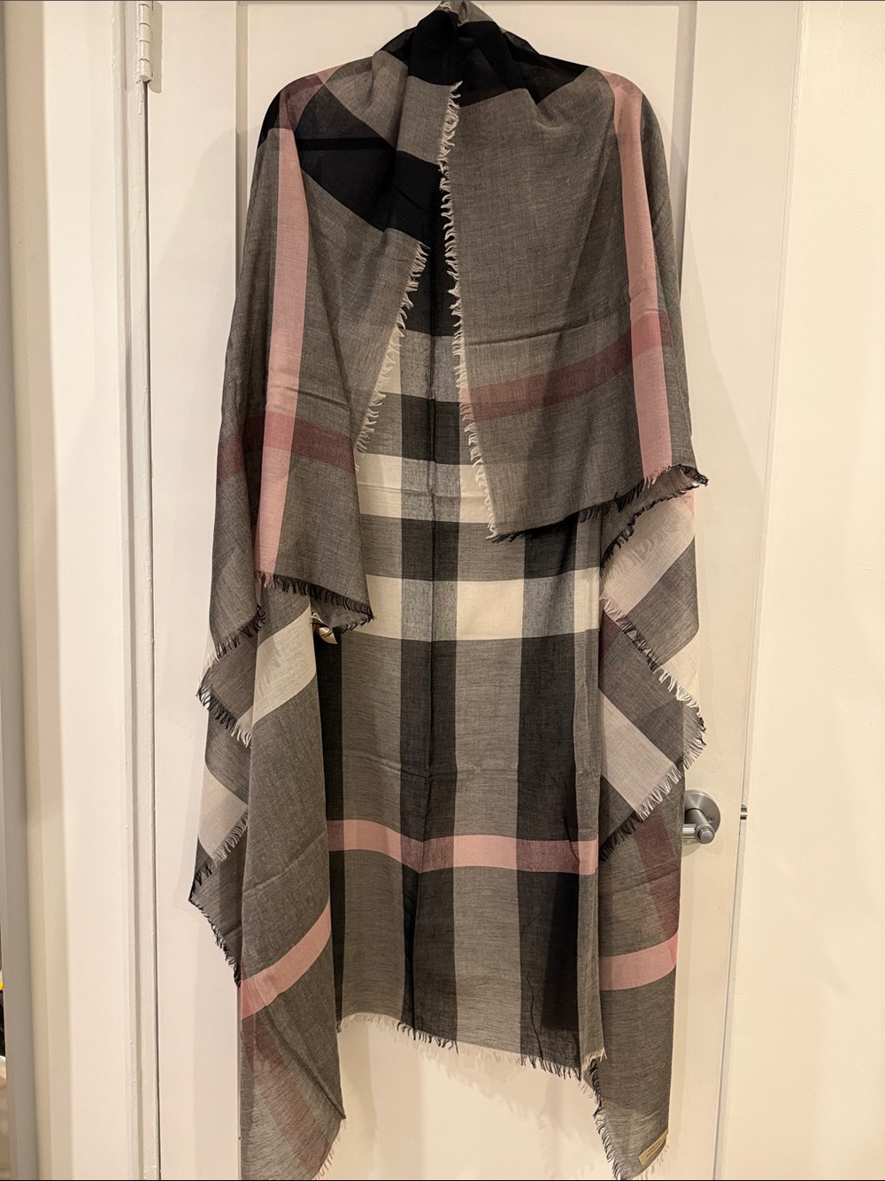 NWOT. Burberry Black Gray Check Modal Wool Square Scarf - Picture 4 of 13